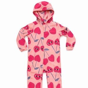 Like New | Carter’s Cute Pink Cherry Fleece 1-Piece Hooded Pajamas Girl Size 7